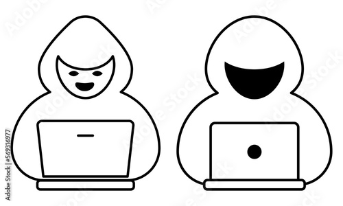 Cyber hacker line icons. Vector illustration isolated on white background