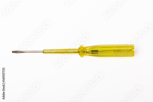 Electrical tester screwdriver isolated on white background. Screwdriver indicator.