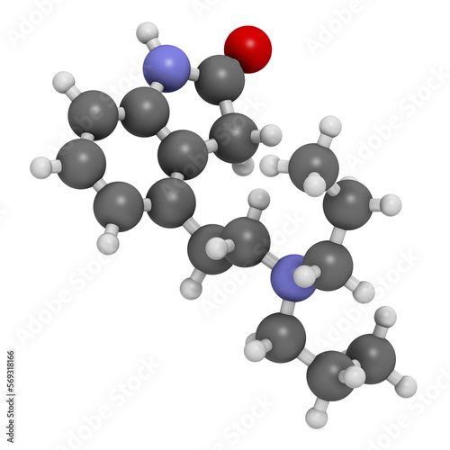 Ropinirole drug molecule. 3D rendering.