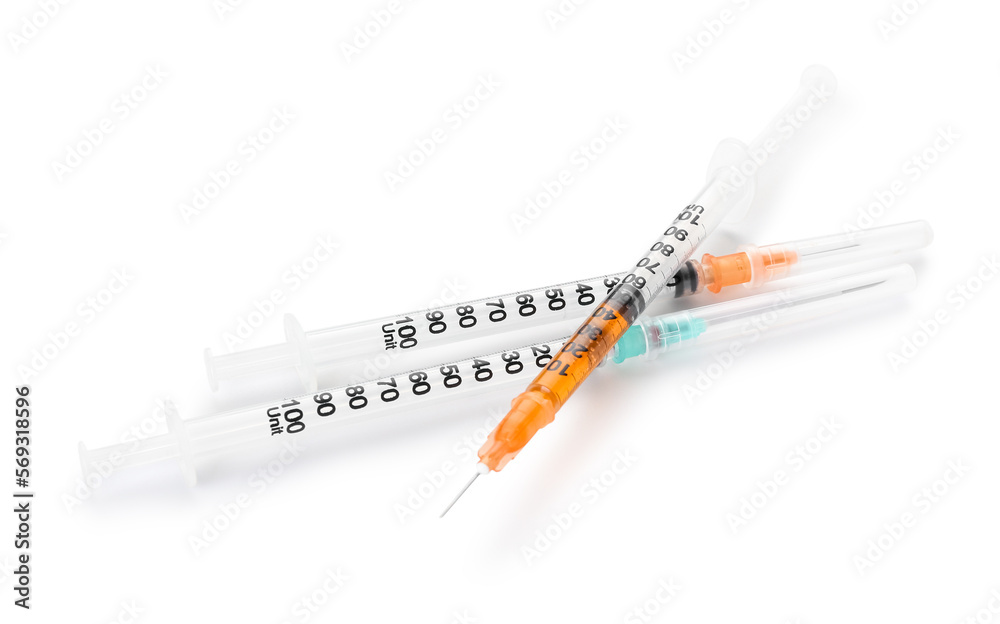 Medical syringes with remedy on white background Medical syringes with remedy on white background