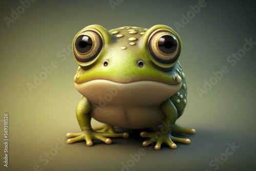 3D Cute smile little frog kawaii character. Realistic frog with big eyes. Generative AI