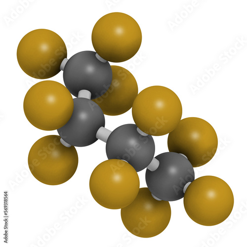 Perfluorobutane molecule. 3D rendering. photo