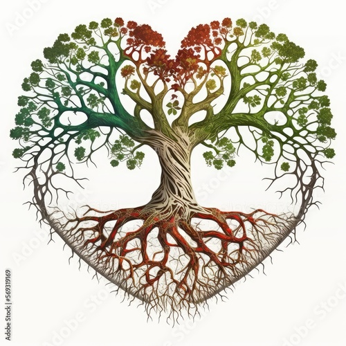 illustration of tree of life with its roots forming a heart, generative AI