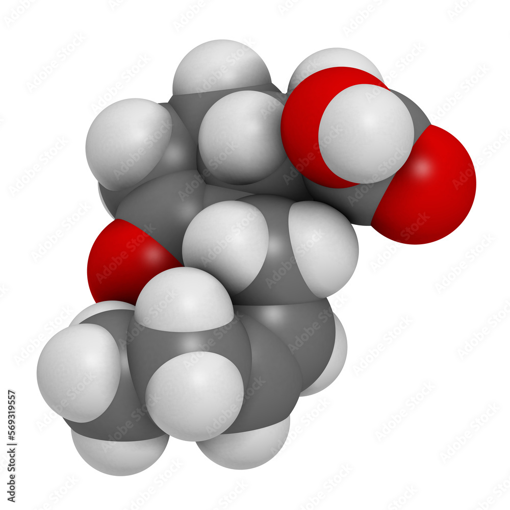 Jasmonic acid (jasmonate, JA) plant hormone molecule. 3D rendering. Jasmonic acid (jasmonate, JA) plant hormone molecule. 3D rendering.
