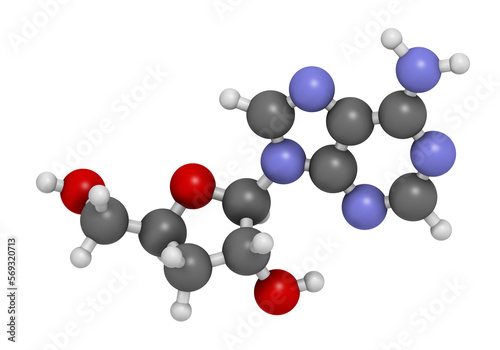 Cordycepin molecule. 3D rendering.