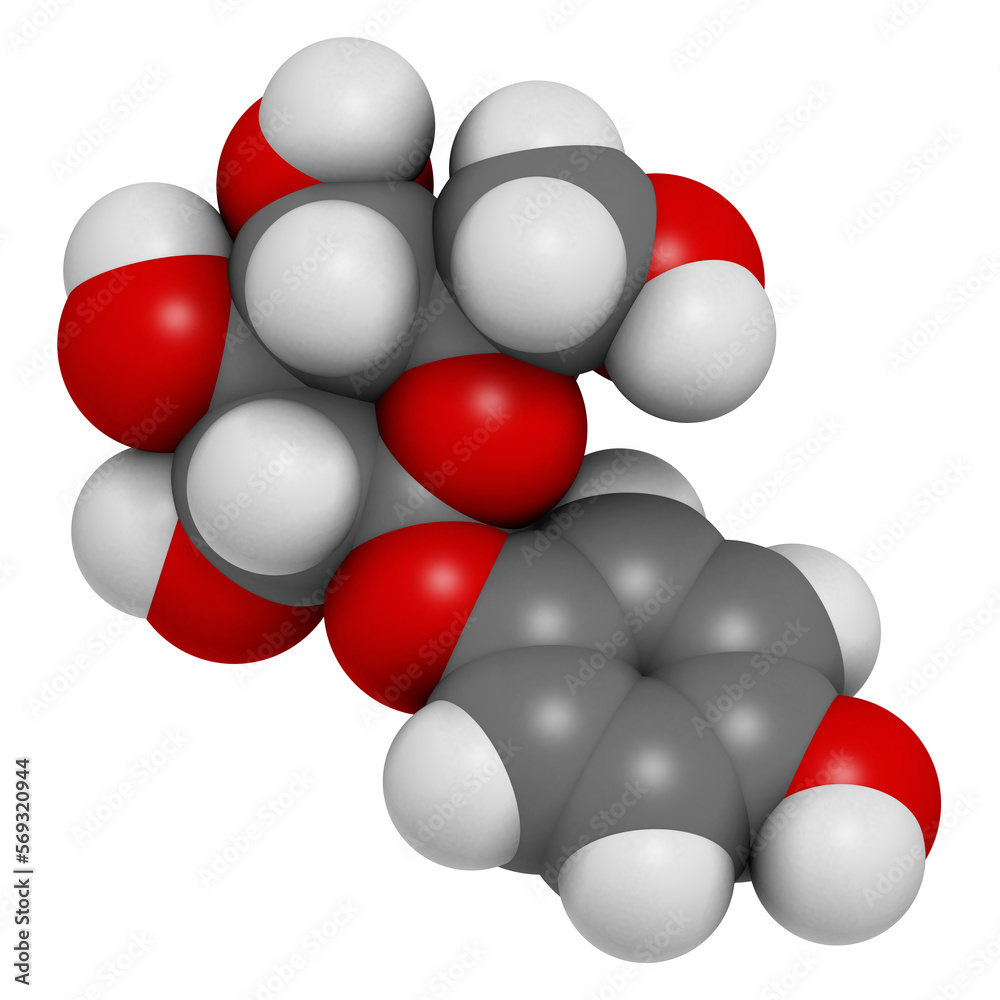 beta-arbutin molecule. 3D rendering. beta-arbutin molecule. 3D rendering.