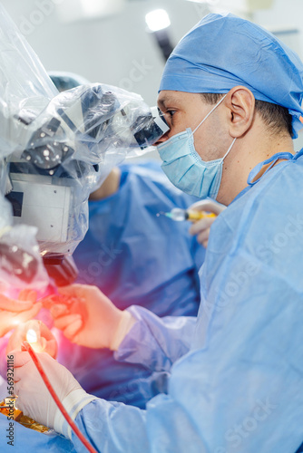 Medical surgery specialists. Modern neurosurgery doctors operating in hospital.