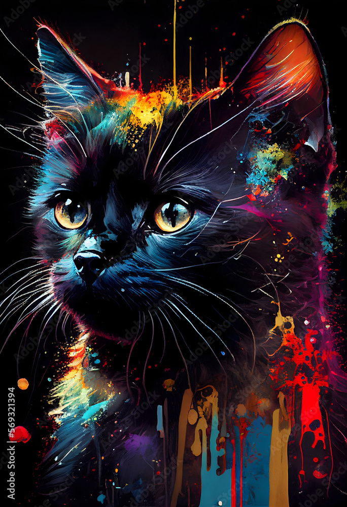 Black Cat, Cat, Kitten, Abstract Art, Oil Painting, Generative AI Black Cat, Cat, Kitten, Abstract Art, Oil Painting, Generative AI