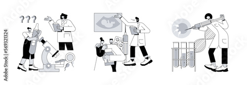 Fertility clinic abstract concept vector illustration set. Infertility diagnosis and treatment, artificial reproduction, family planning, in vitro insemination, pregnancy help abstract metaphor.