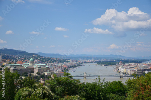 Aerial view of the Danube River through Budapest