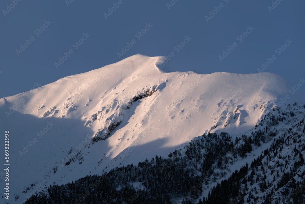 Snowy Kopa Kondracka Peak in Tatras Mountains - view from Nosal Peak. Poland, Tatra National Park