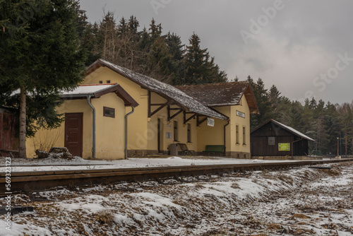 Narrow gauge railway in Ceska Kanada mountains in south Bohemia in winter © luzkovyvagon.cz