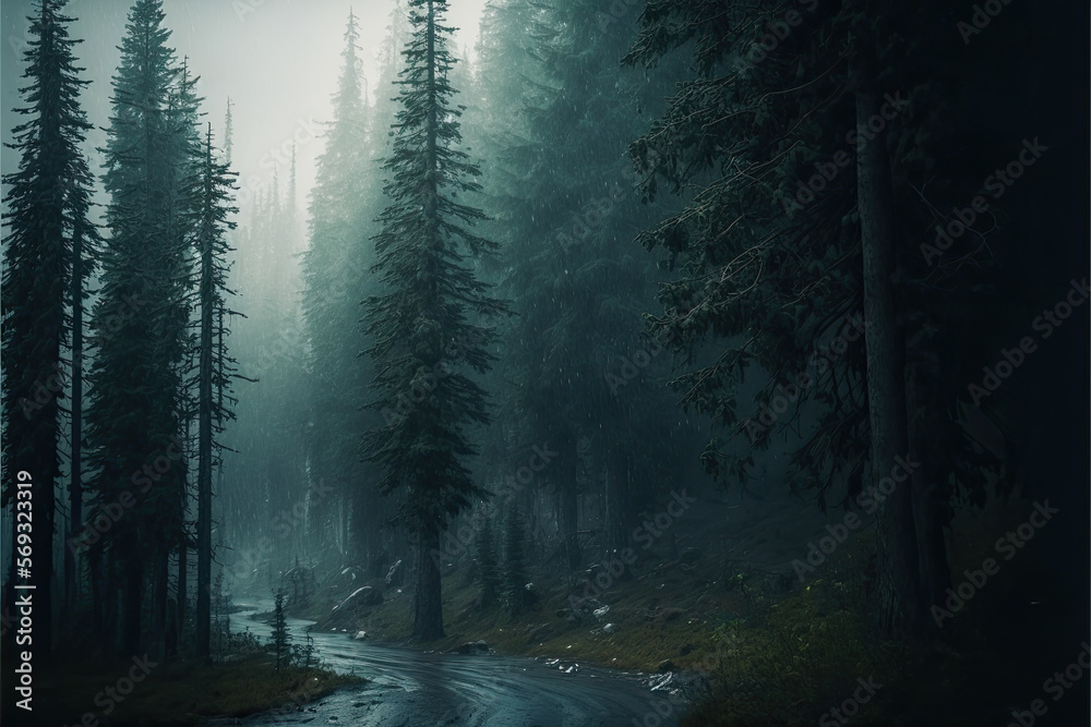 fog in the forest created with Generative AI technology