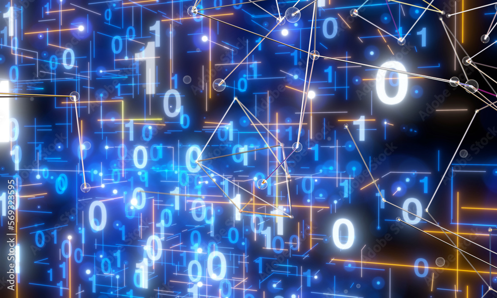 Neural network 3D illustration. Big data and cybersecurity - connection Neural network 3D illustration. Big data and cybersecurity - connection