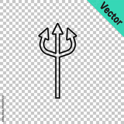 Black line Trident devil icon isolated on transparent background. Happy Halloween party. Vector