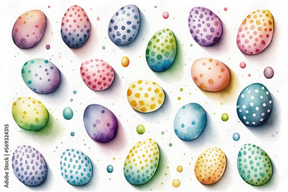 Assortment of Easter eggs on a white background. Generative AI. Assortment of Easter eggs on a white background. Generative AI.