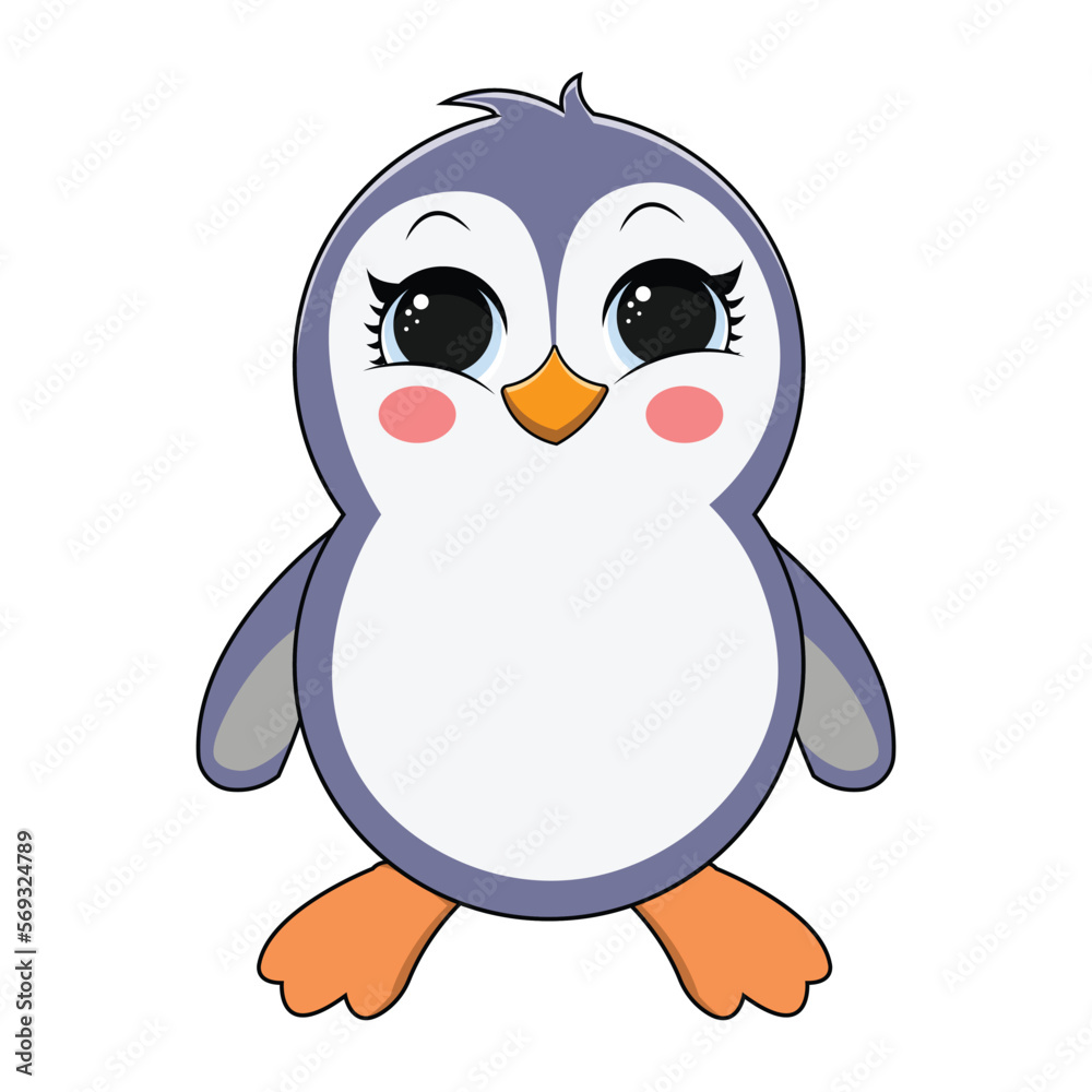 Fototapeta premium Cute Happy Penguin Cartoon Vector Icon Illustration. Animal Nature Icon Concept Isolated Premium Vector. Flat Cartoon Style