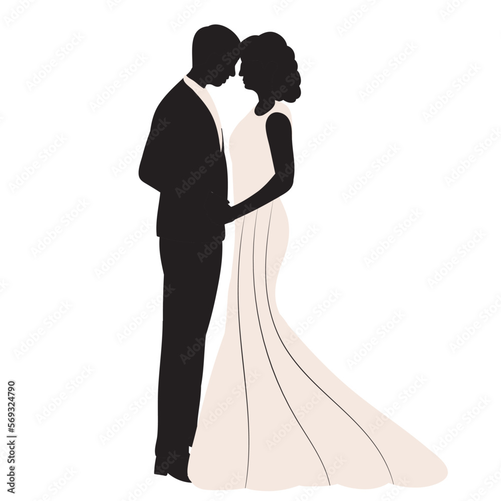 bride and groom silhouette design isolated