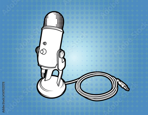 Vector line graphic of a modern USB microphone