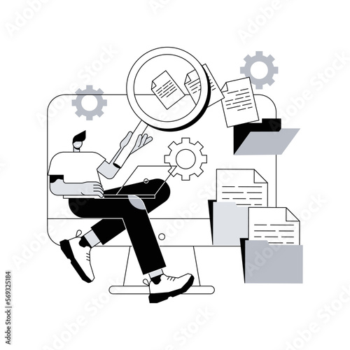 Document management soft abstract concept vector illustration. Document flow app, compound docs, cloud-based DMS, platform for sharing files online. manage business processes abstract metaphor.