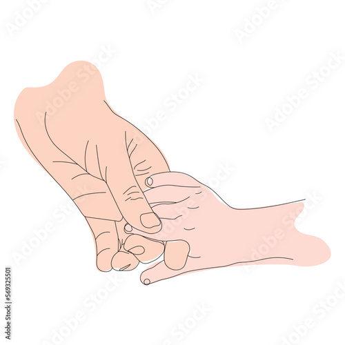 Contour of Mother and Child's Hands in Line Art Style, The Concept of Material Protection and Parental Care isolated on A White Background, Mother Holds a Baby Hand, Tenderness of Mother's Love