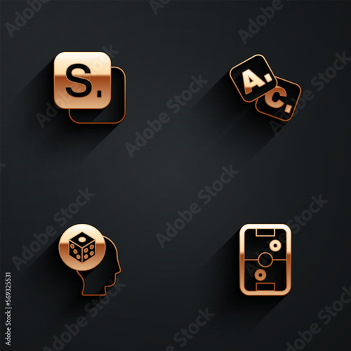 Set Bingo, Game dice and Air hockey table icon with long shadow. Vector