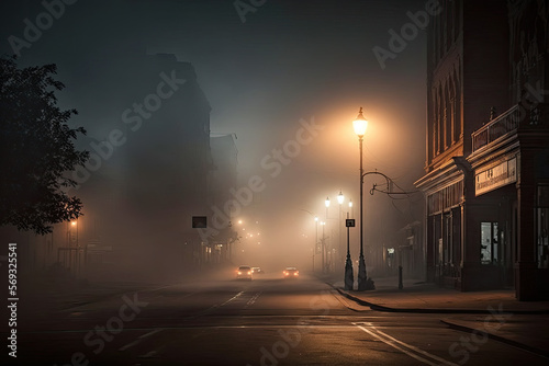 foggy street in the city created with Generative AI technology