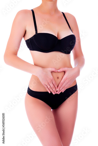 Female health care concept. Woman in black bikini on white background, isolated © Nobilior