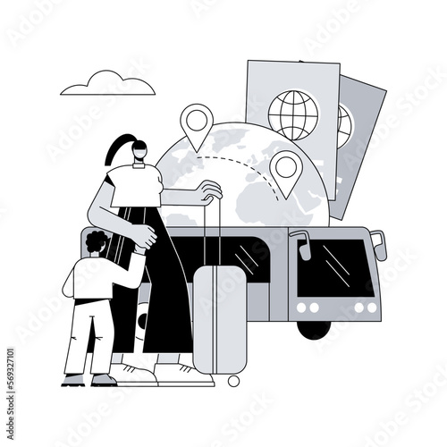 Transfrontier transport abstract concept vector illustration. Frontier transportation service, transfrontier bus schedule, crossing border, international railway network abstract metaphor.