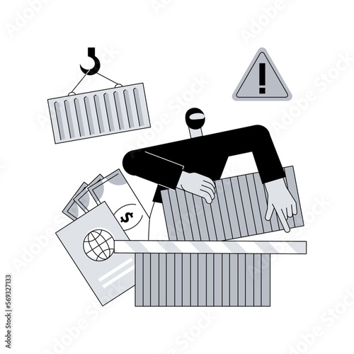 Smuggling abstract concept vector illustration. Illegal goods transportation, people trafficking, illicit transfer, immigration with fake documents, crossing border, contraband abstract metaphor.