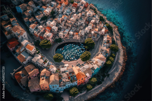 greece town on the coastline created with Generative AI technology