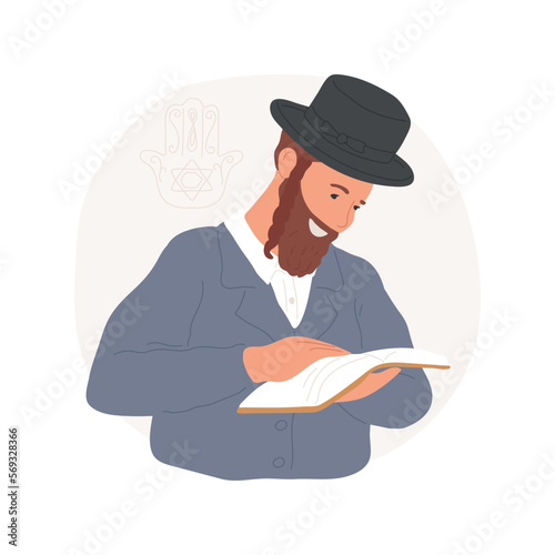 Prayer isolated cartoon vector illustration. Jewish man prayng, holding siddur book, religious practices, Holy days, traditional observances, synagogue, orthodox Jew vector cartoon.