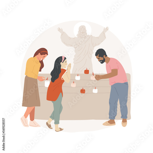 Ascension Day isolated cartoon vector illustration. Diverse Christian people celebrating Ascension Day, lighting lamps together, religious festivals, Holy Thursday, Jesus Christ vector cartoon.