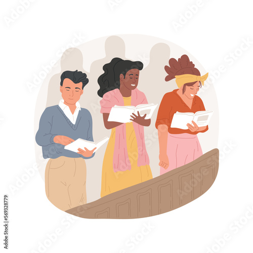 Midnight mass isolated cartoon vector illustration. Group of religious people attending midnight mass ceremony in the church, Christmas festivals celebration, holy days vector cartoon.