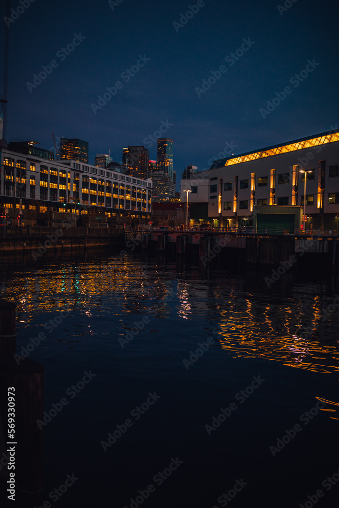 view of Pier 69, Seattle waterfront at night