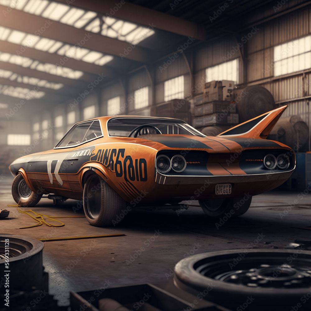 Obraz premium Race Car in Garage 