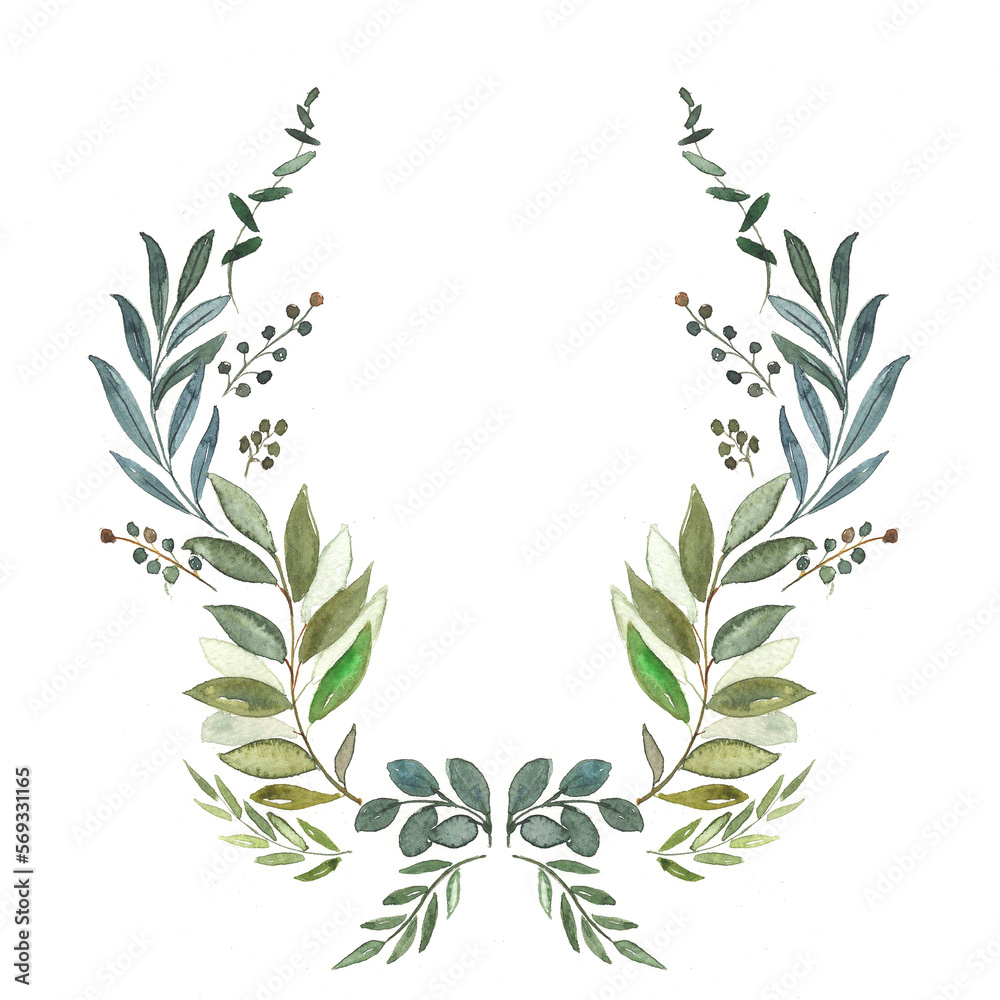 Watercolor vegetation wreath, watercolor leaves
watercolor wreath of greenery, spring. invitation to the wedding. Leaf invitation