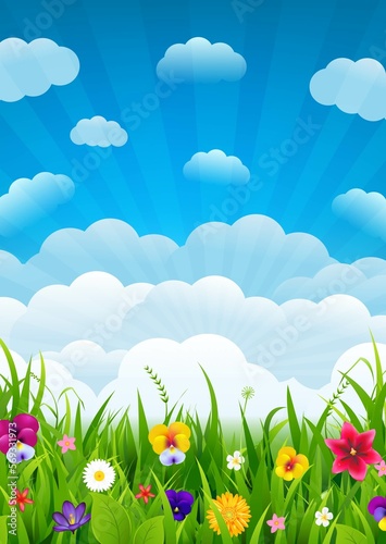 Nature Background With Cloud And Flower