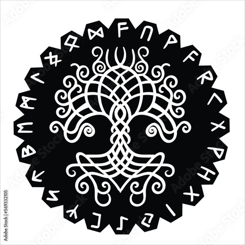 Tree of Life , Yggdrasil of awe runes  vector  
