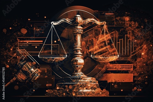 Ai policy advisor navigating legal and regulatory landscapes, concept of Data Analytics and Risk Analysis, created with Generative AI technology photo