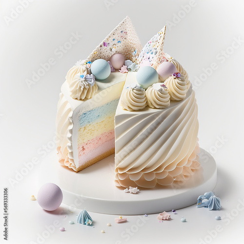 Sweet Cake for Birthday Party. Illustration Generative AI photo