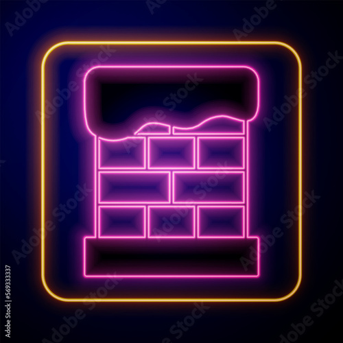 Glowing neon Christmas chimney icon isolated on black background. Merry Christmas and Happy New Year. Vector