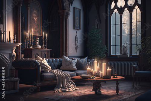 luxury gothic living room interior photo