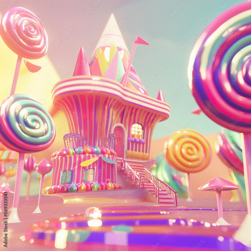candyland-town-in-pastel-colors-created-using-ai-generative-stock