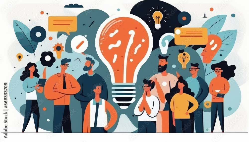 A team of people is thinking about an analytics strategy idea. A team of people is thinking about an analytics strategy idea.