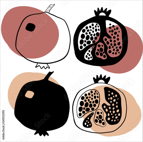 Seamless pattern with stylishly colored pomegranates.
