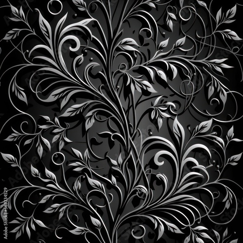 abstract background od black leaves and branches, AI generative