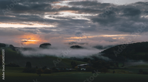 German foggy sunset landscape