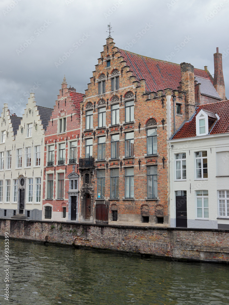 Medieval Flemish architecture and canals in Bruges, Belgium.