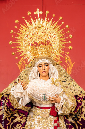 Image of the Virgen de la Esperanza de Triana inside the Capilla de los Marineros (Chapel of the Sailors) in the Triana neighborhood, Seville, Andalusia, Spain
